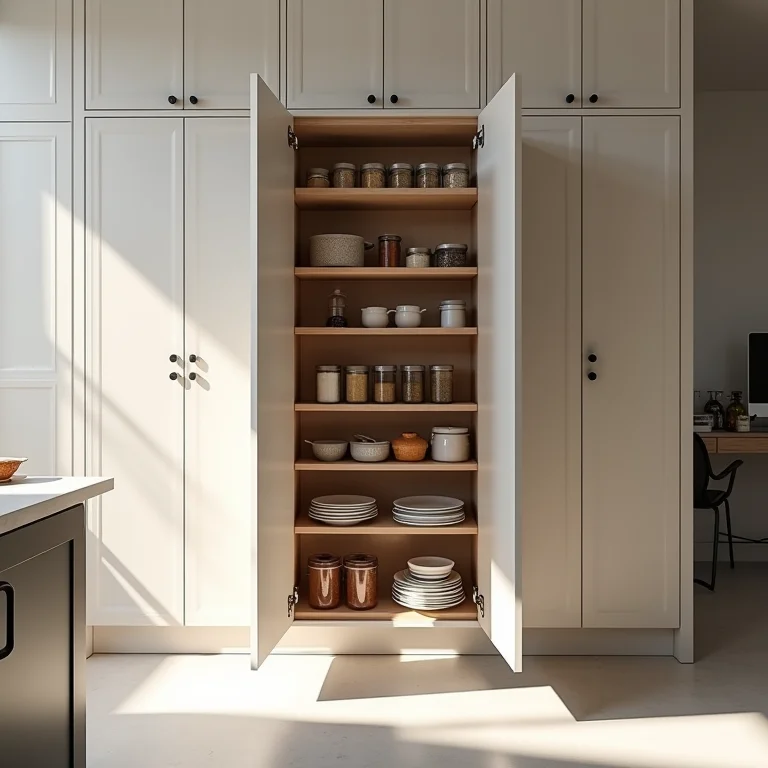 Armários modulares inteligentes para otimizar o espaço na cozinha.