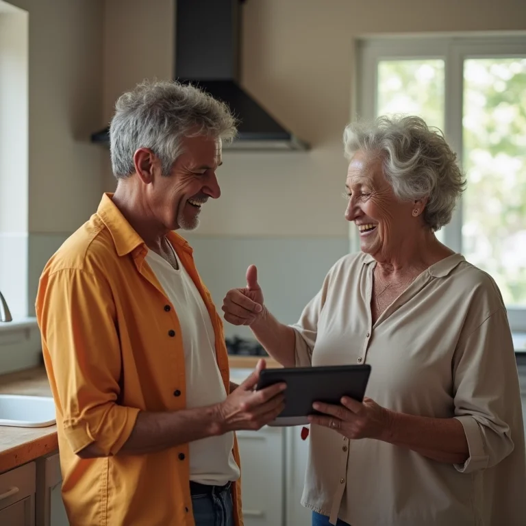 Arquiteta sênior explicando projeto para cliente