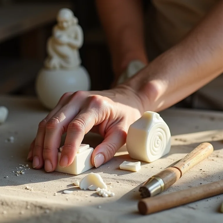 Artesão trabalhando com pedra sabão em Ouro Preto