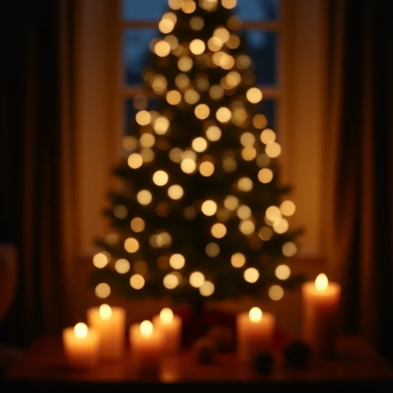 Árvore de Natal iluminada com luzes e velas