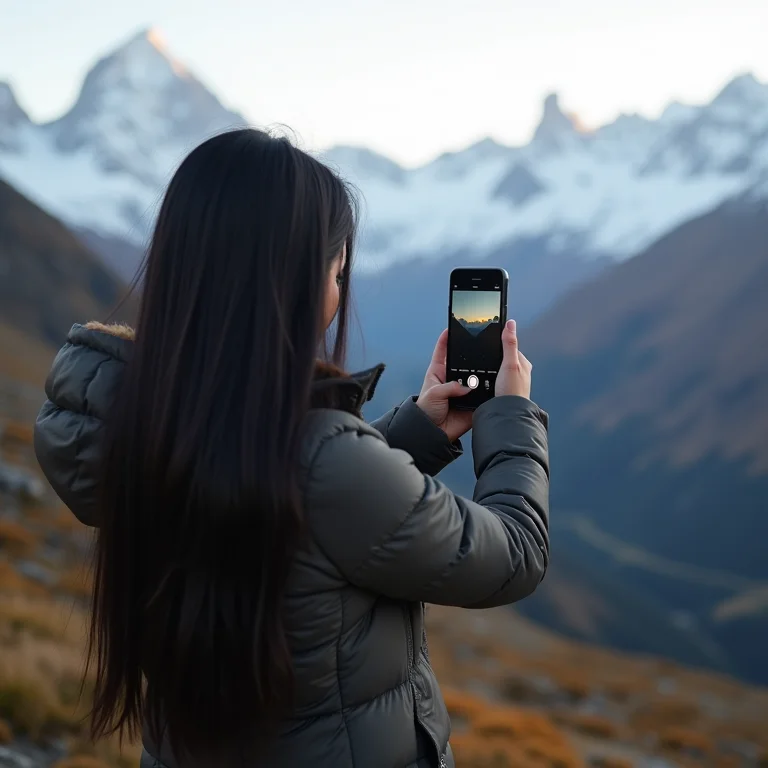 Asiático-brasileira fotografando a Patagônia