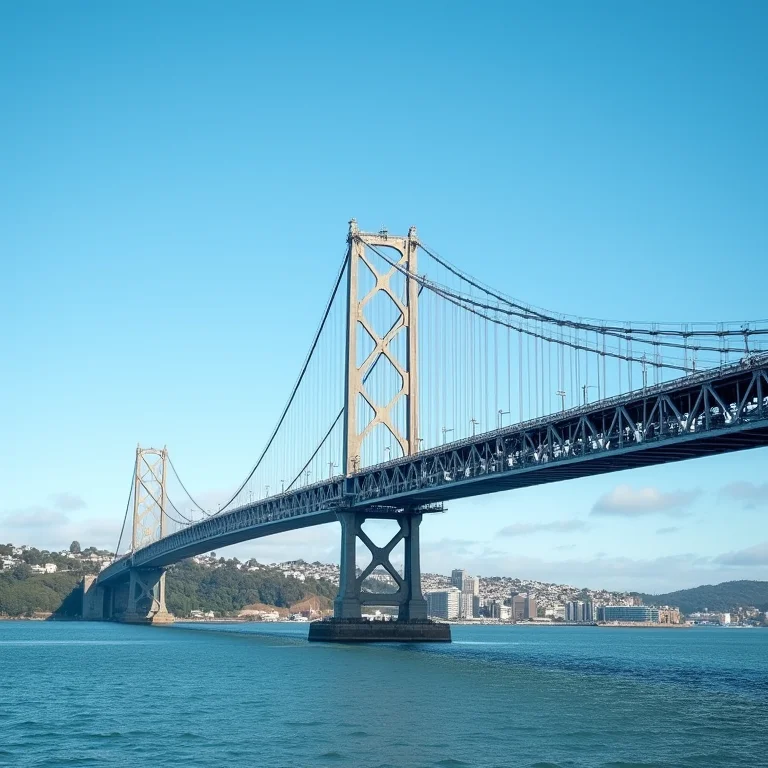 Auckland Harbour Bridge em dia ensolarado.