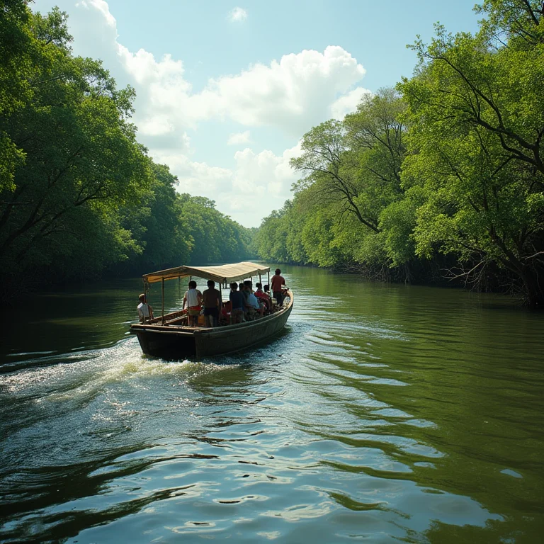 Balsa cruzando o Rio João de Tiba em Santo André, Bahia