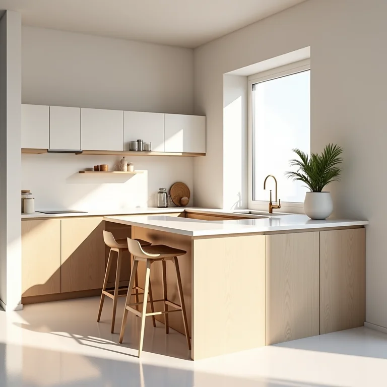 Bancada em L clara otimizando espaço em cozinha de canto.