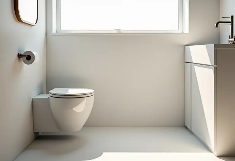 Banheiro moderno com vaso sanitário com caixa acoplada