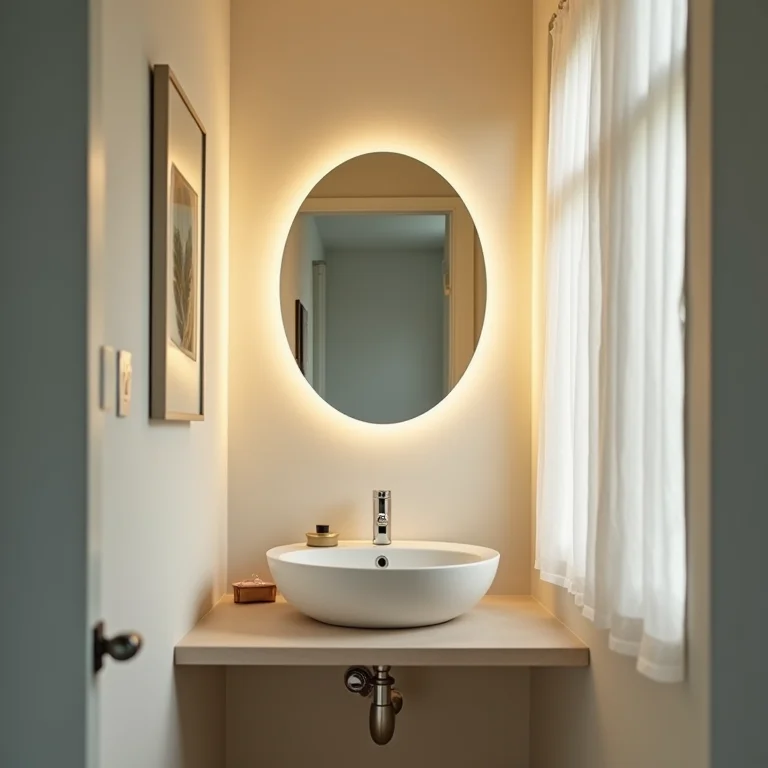 Banheiro pequeno com espelho pequeno