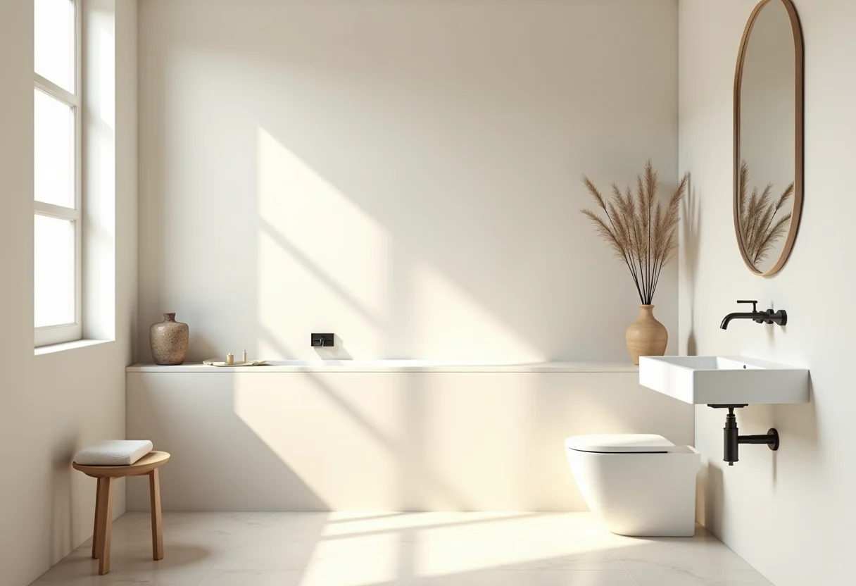 Banheiro pequeno e simples com decoração minimalista