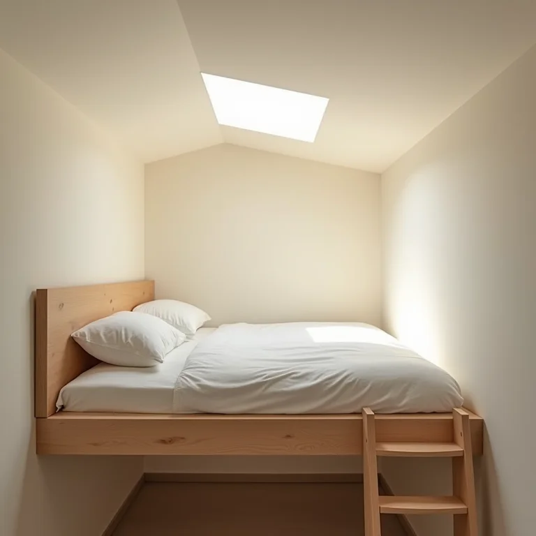 Beliche em quarto com pé direito baixo, mostrando o espaço limitado.