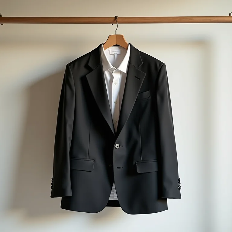 Blazer e camisa bem ajustados pendurados em um cabide