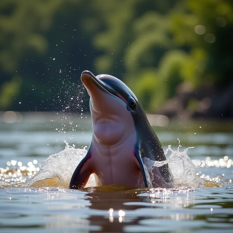Boto-cor-de-rosa emergindo do rio Amazonas