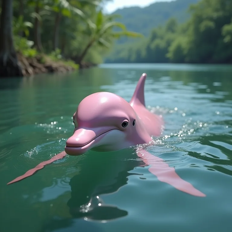 Boto-cor-de-rosa nadando no rio Amazonas