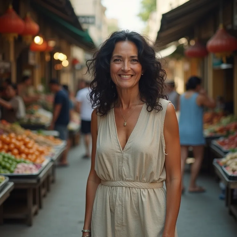 Brasileira explorando mercado local em Hanoi, Vietnã