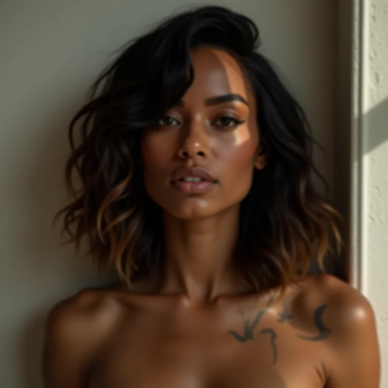 Cabelo preto com sutis mechas em tons de marrom escuro