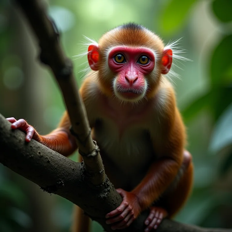 Cacajau com rosto vermelho em galho de árvore