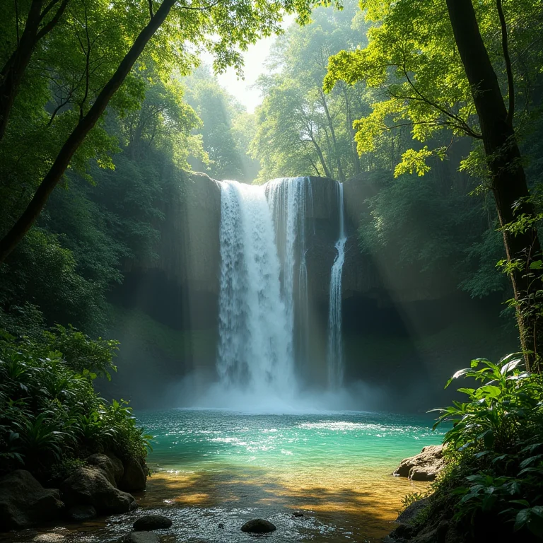 Cachoeira revigorante em meio à natureza exuberante no Rio Santos.