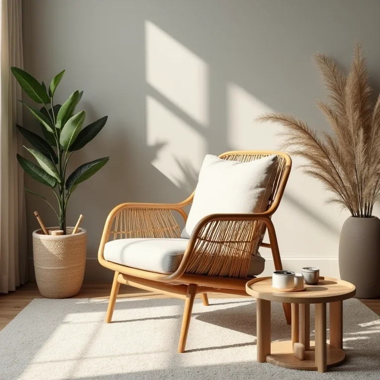 Cadeira de bambu em sala de estar moderna