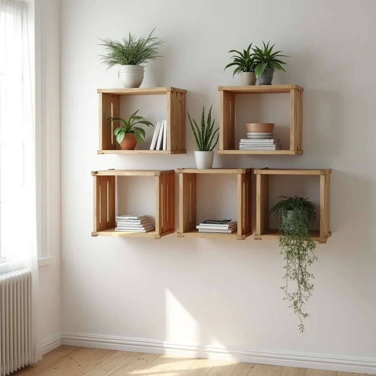 Caixotes de feira reutilizados como nichos e organizadores