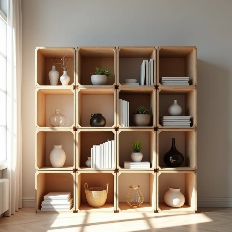 Caixotes de feira transformados em estante estilosa