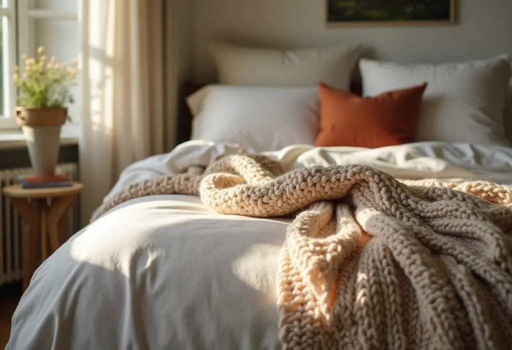 Cama perfeita com roupa de cama de linho e detalhes aconchegantes