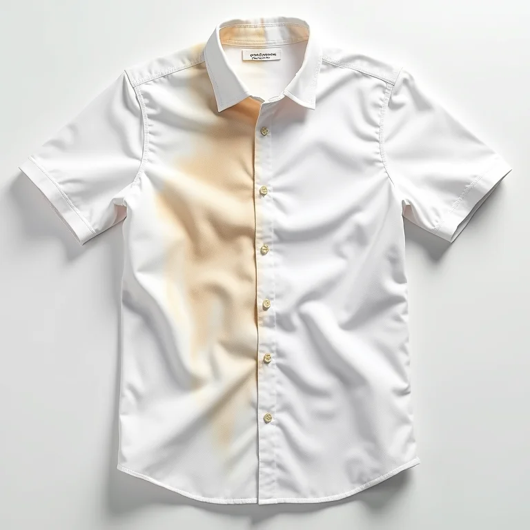 Camisa manchada antes e depois da limpeza