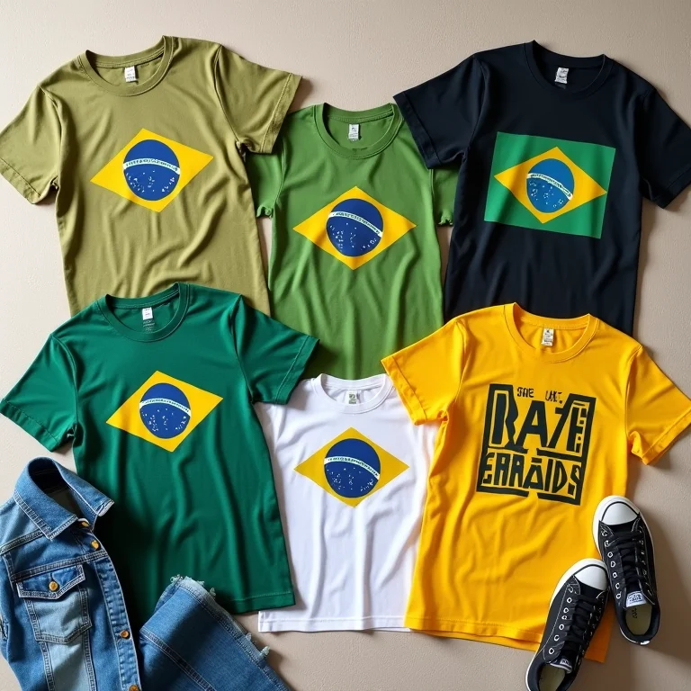 Camisetas temáticas para torcer pelo Brasil.