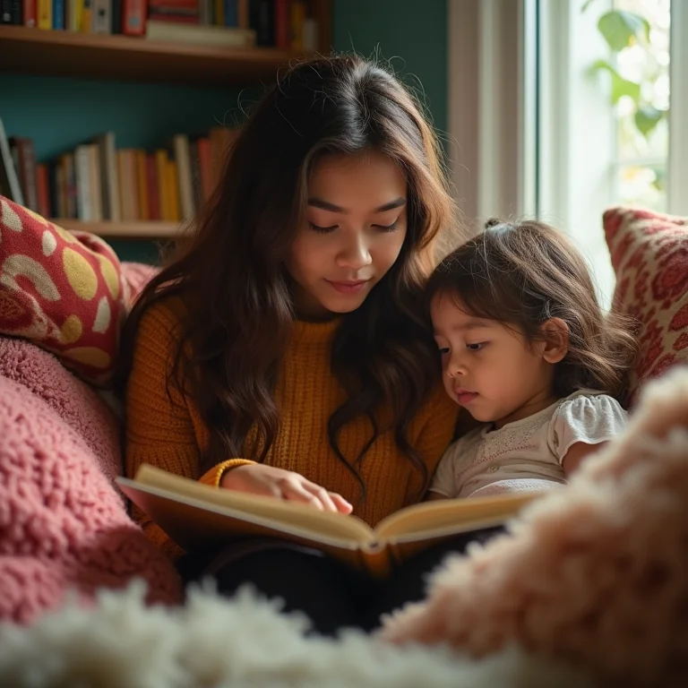 Cantinho da leitura aconchegante em quarto infantil