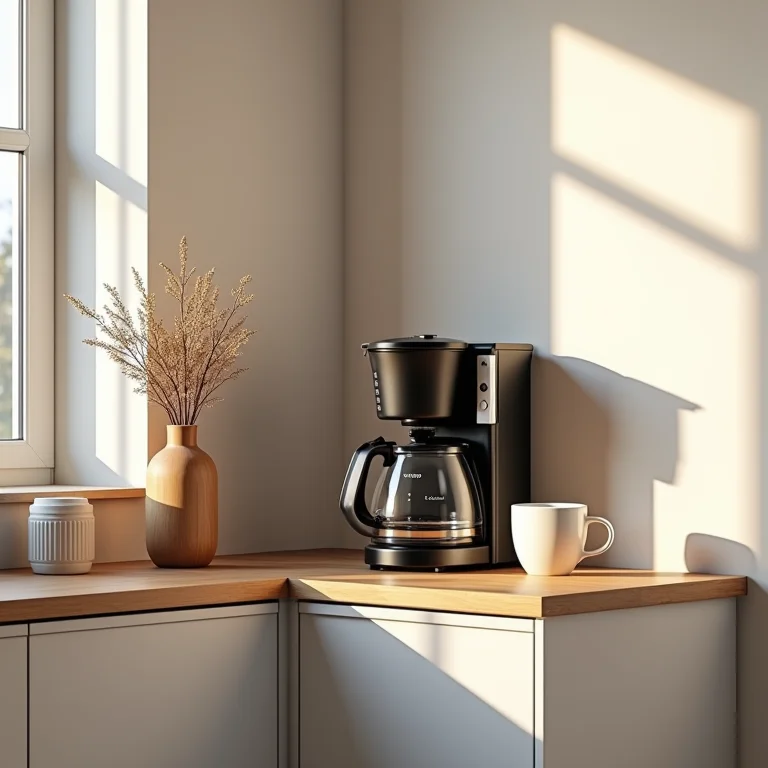 Cantinho do café charmoso em cozinha de canto.