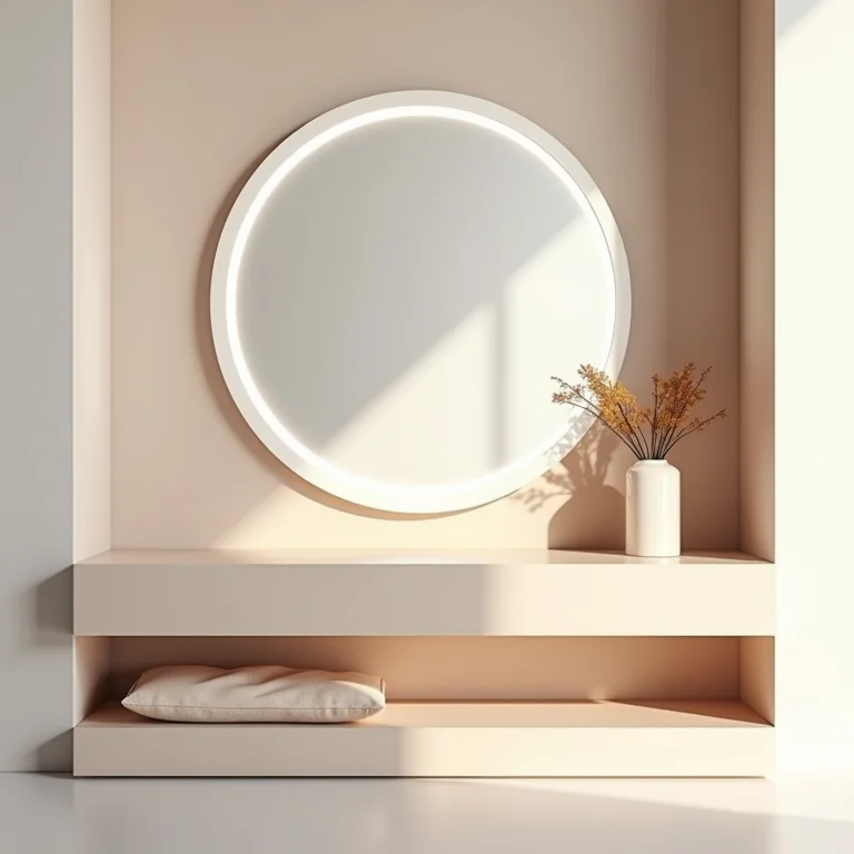 Canto da beleza minimalista com espelho redondo