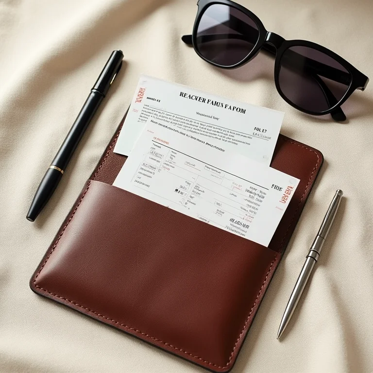 Carteira de viagem de luxo com documentos organizados