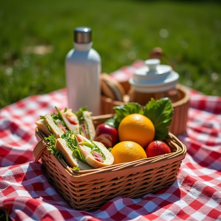 Cesta de piquenique com comida saudável