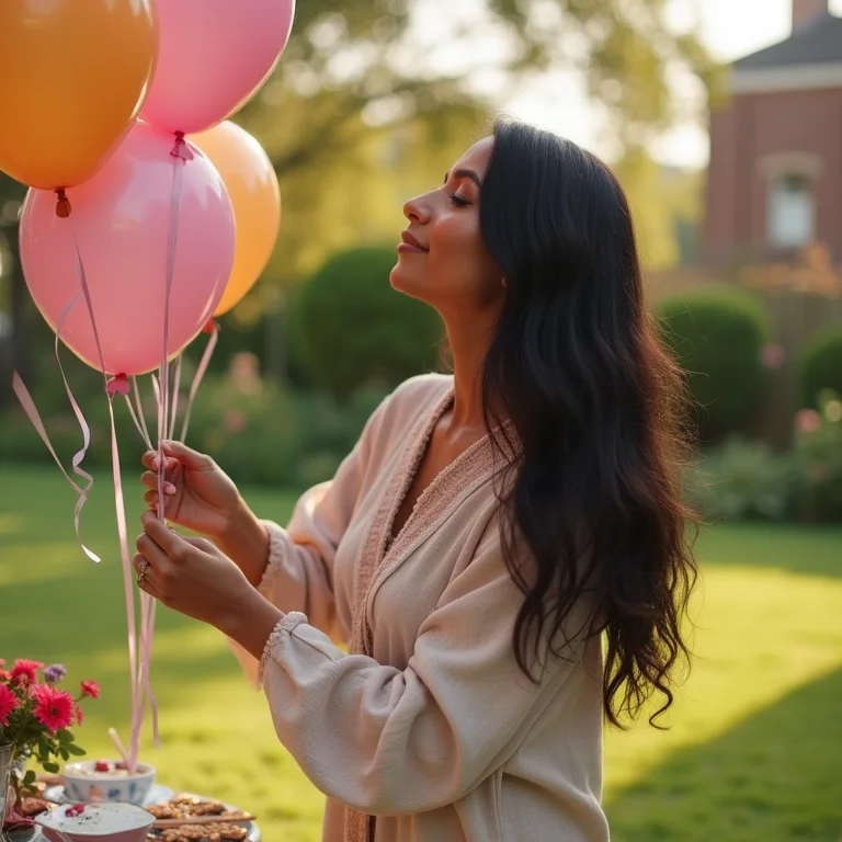 Chá de cozinha ao ar livre com balões