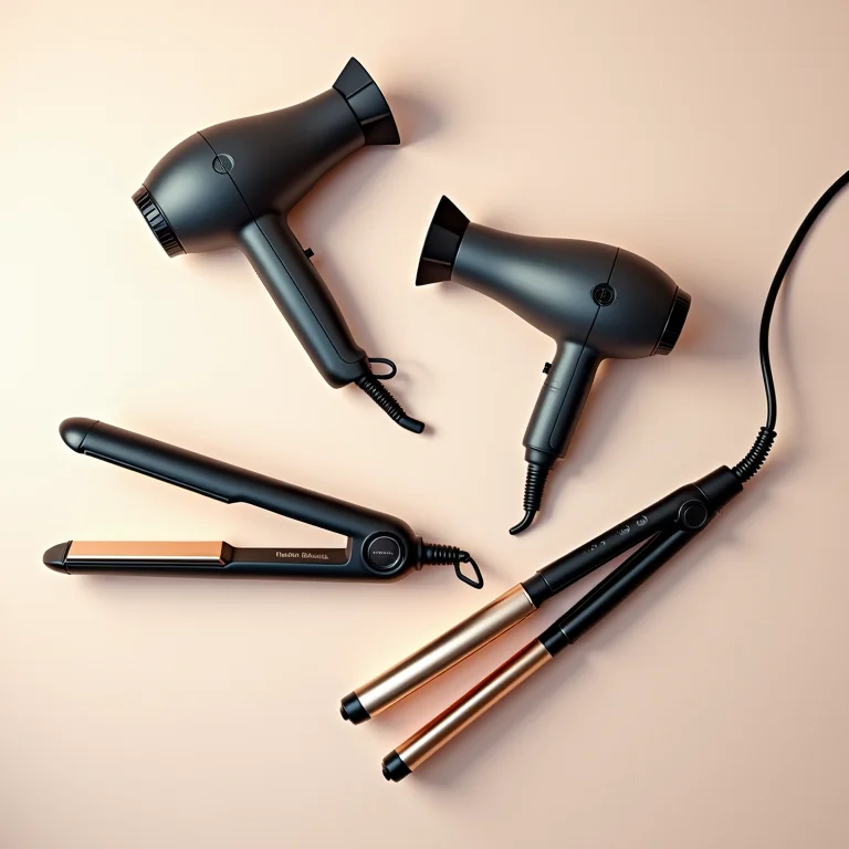 Chapinha, secador e babyliss em composição flat lay