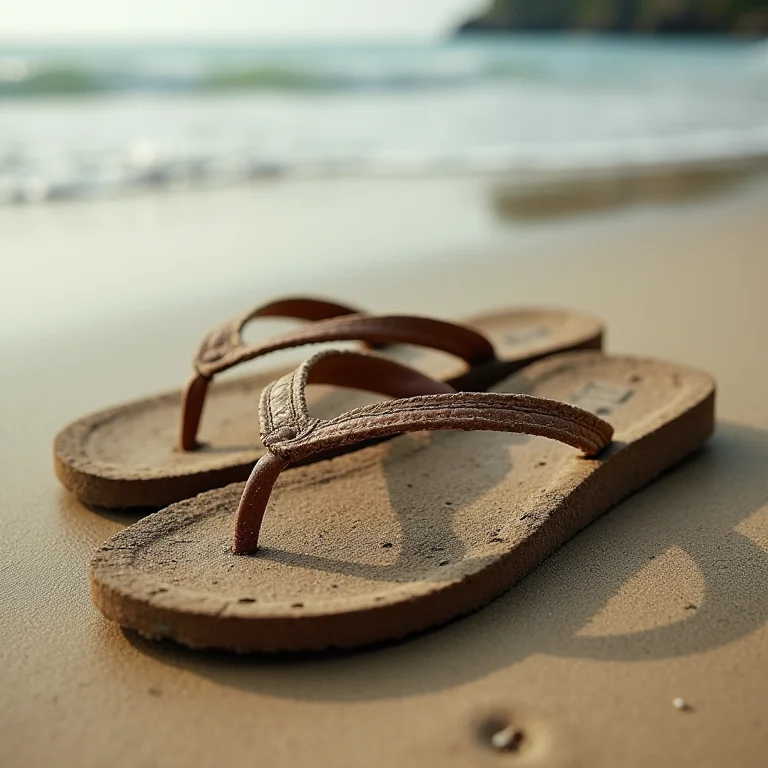 Chinelos de dedo desgastados: um detalhe que faz a diferença.