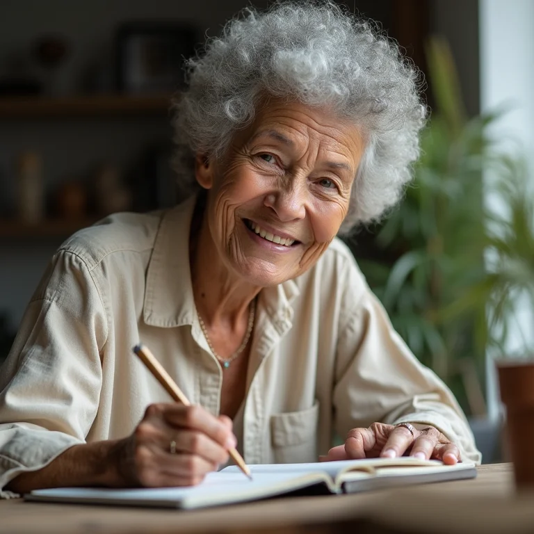Cientista brasileira sênior sorrindo enquanto faz anotações sobre aranhas.