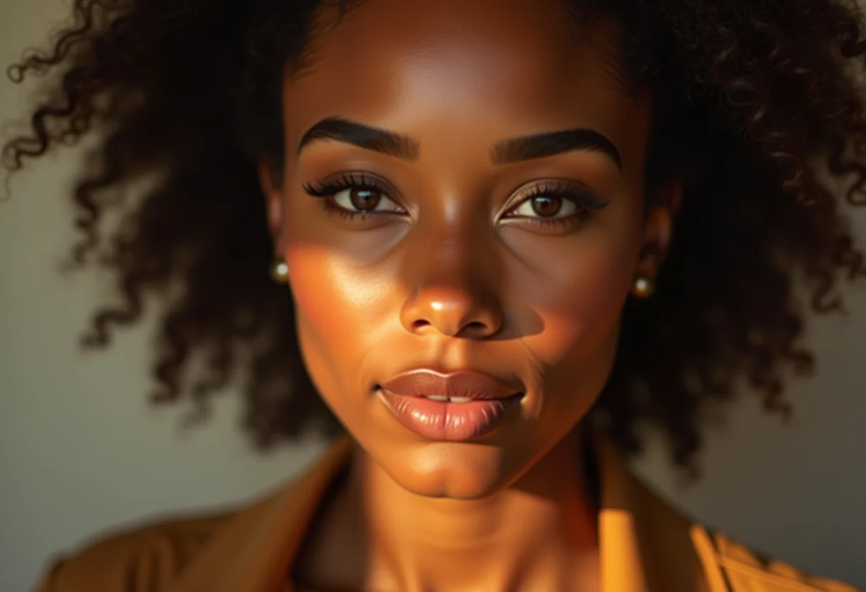 Close-up de mulher com sobrancelhas micropigmentadas e pele radiante