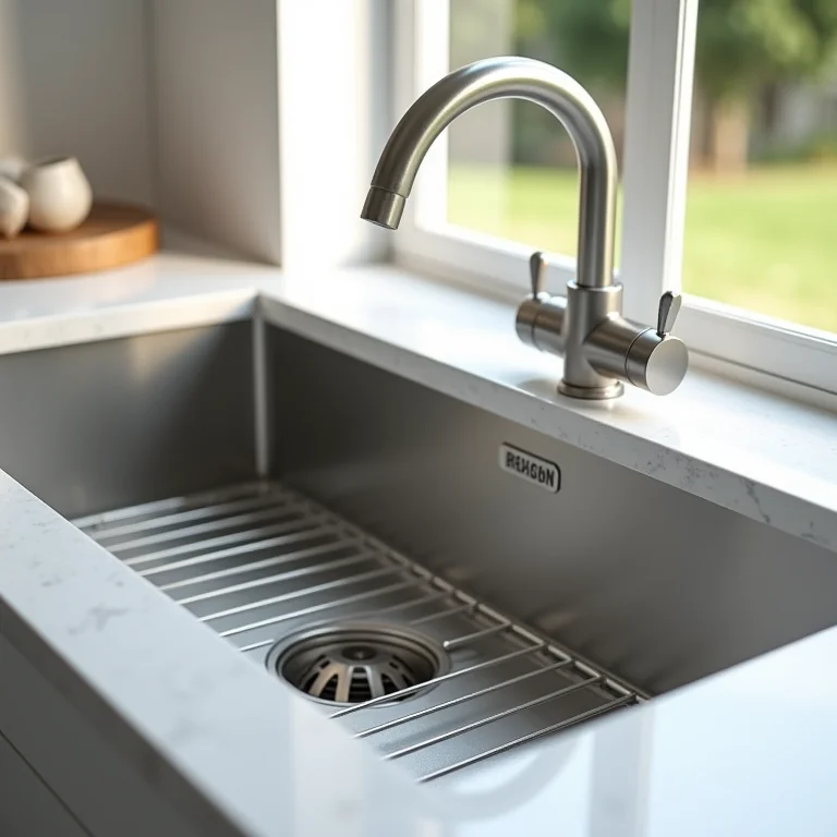 Close-up de pia de inox resistente a arranhões e amassados