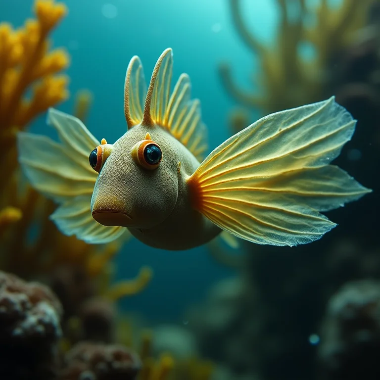 Close-up de um Dragão-marinho-folhado nadando entre algas.
