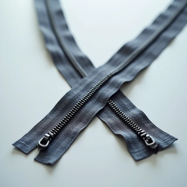 Close-up de zíperes com defeitos comuns.