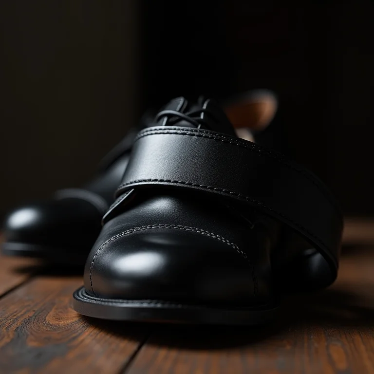 Combinação clássica de cinto e sapatos pretos.