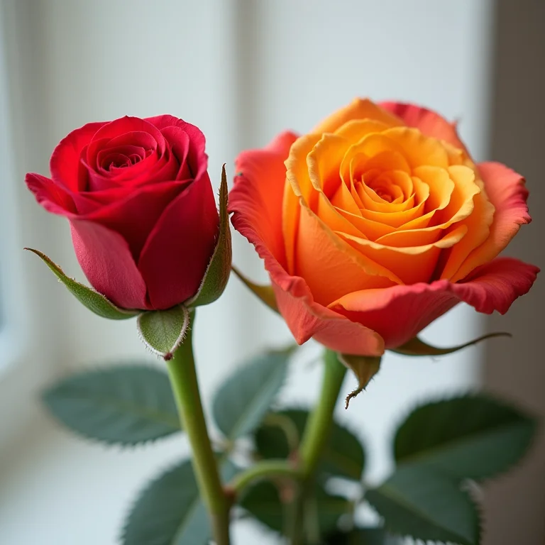 Comparação de rosas artificiais de alta e baixa qualidade.