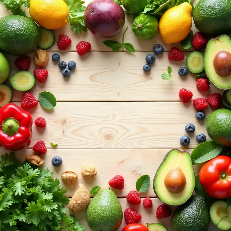 Composição de frutas e vegetais frescos para uma alimentação balanceada