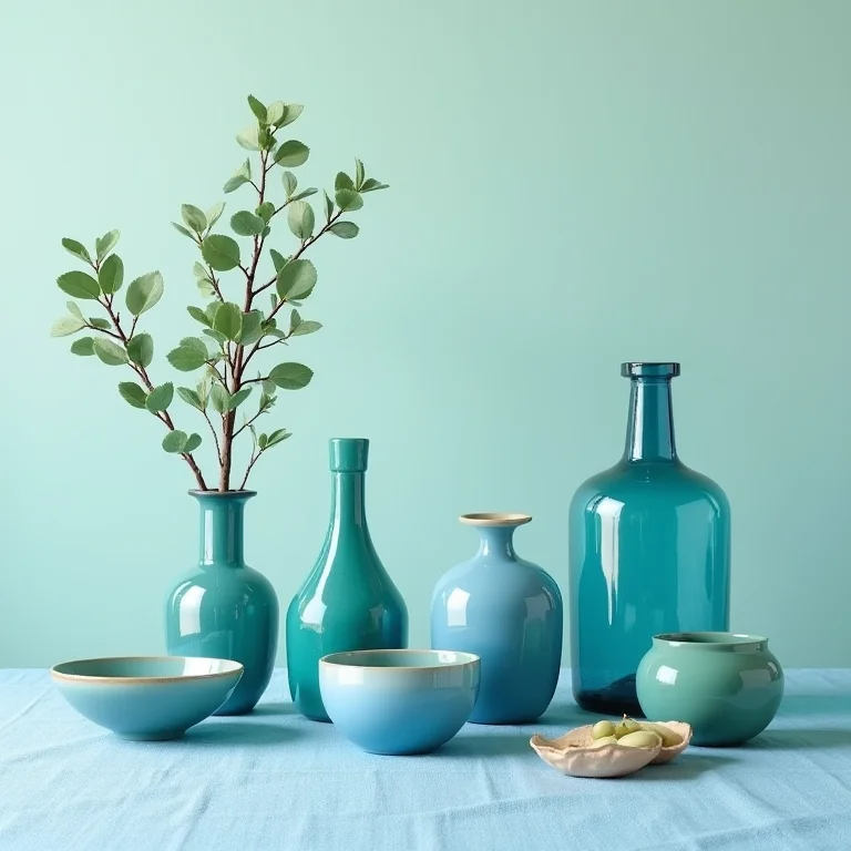 Composição de objetos azuis e verdes