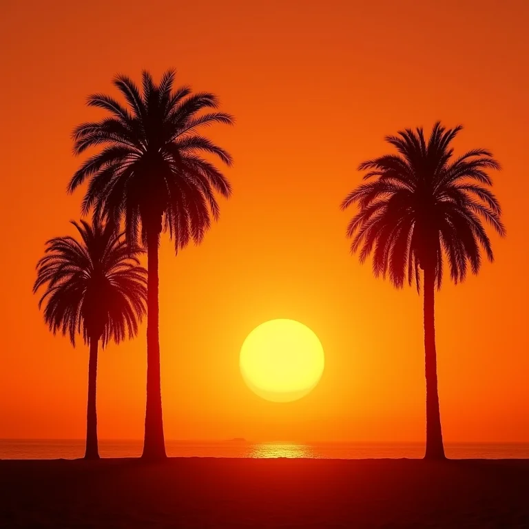 Coqueiros na Praia de Copacabana ao entardecer