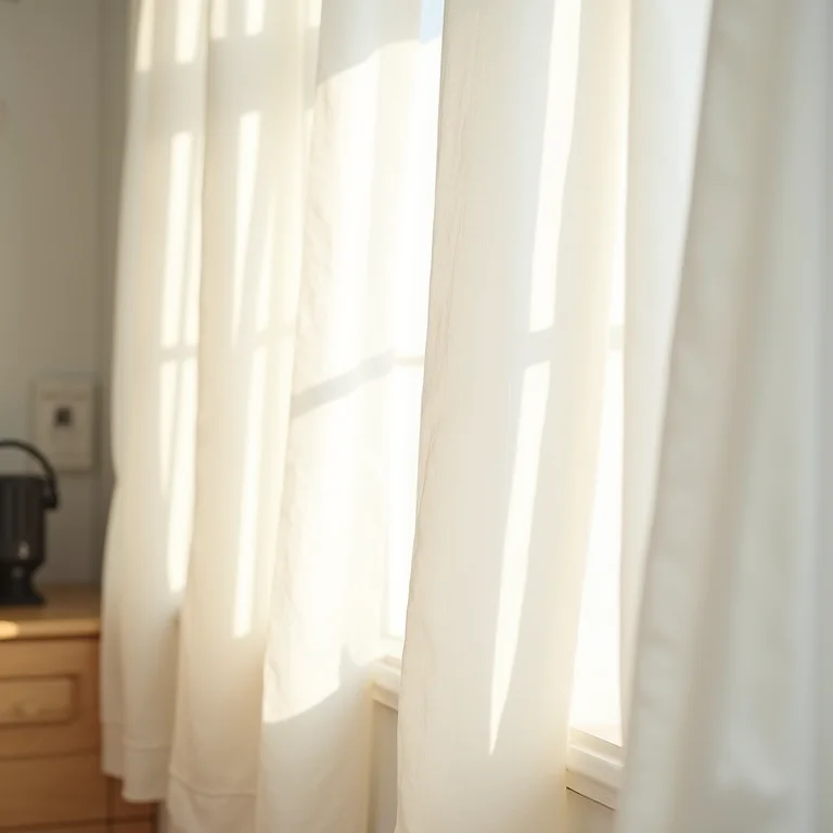 Cortina de tecido leve e fluído em cozinha