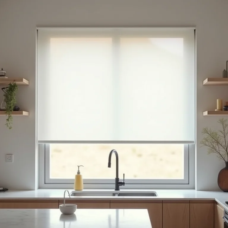 Cortina rolô minimalista em cozinha