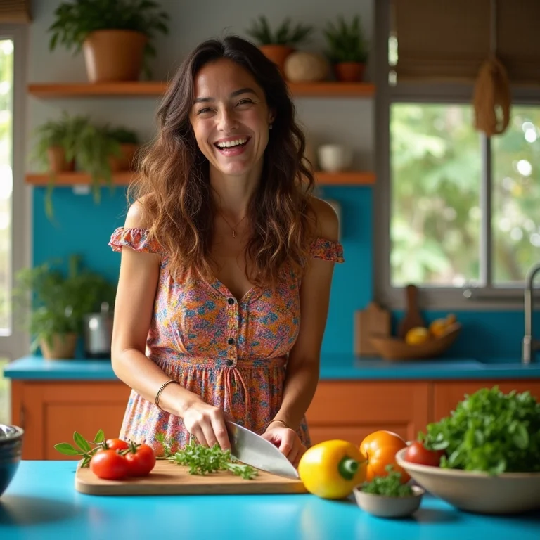 Cozinha colorida com bancada vibrante de Silestone