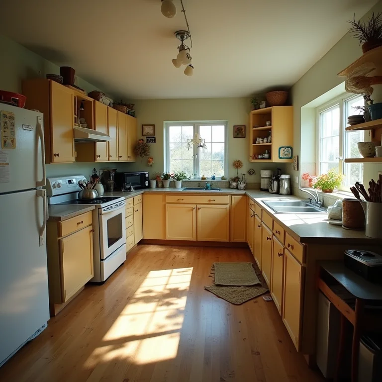 Cozinha com ilha e espaço de circulação inadequado