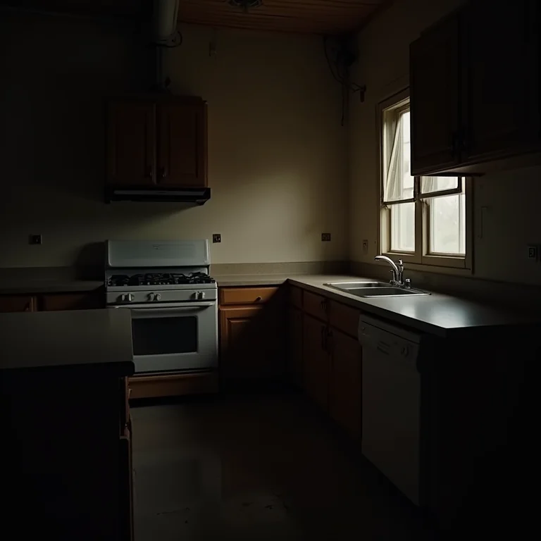 Cozinha mal iluminada com sombras