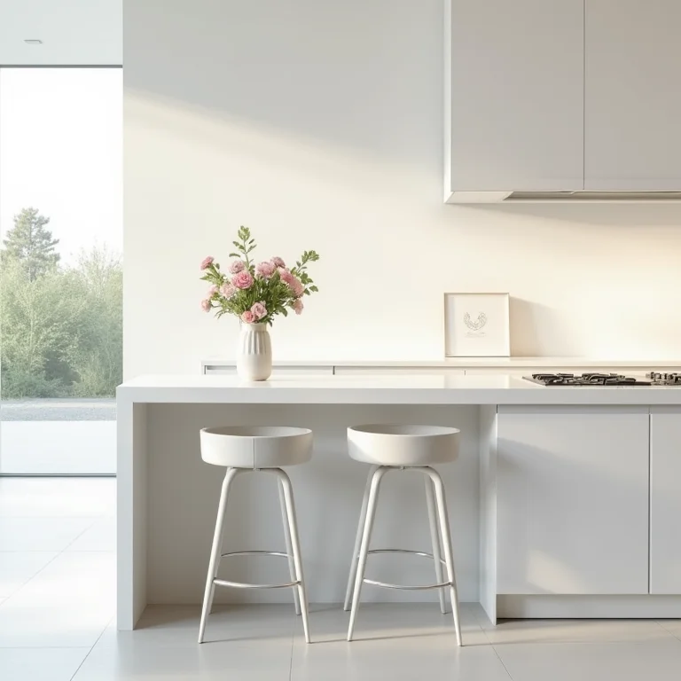 Cozinha moderna com península e bancada de refeições integrada