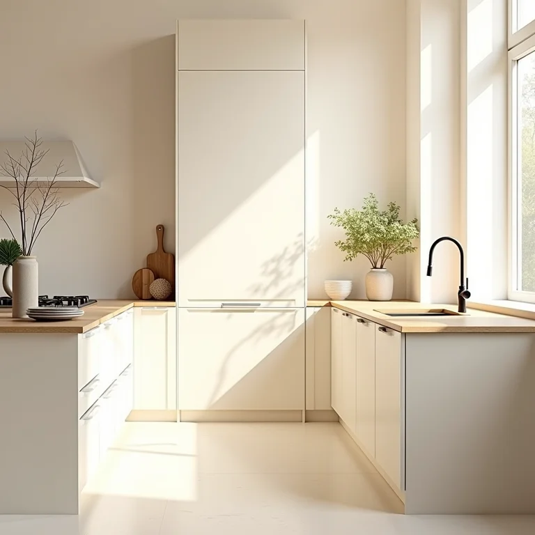 Cozinha planejada com cores claras para ampliar o espaço